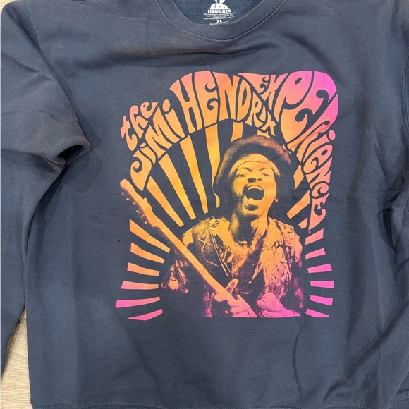 Rare vintage Jimi Hendrix navy sweatshirt with multi-coloured graphics bandtee - Picture 2 of 2